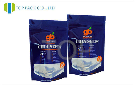 Blue Resealable Food Packing Bags With Clear Window Moisture Proof