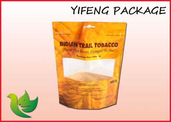 Clear Window Plastic Stand Up Pouch With Zipper For Tobacco Packaing