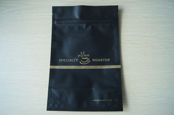 Coffee Bean Packaging Matte Black Foil Pouch Packaging , Stand Up Degassing Valve