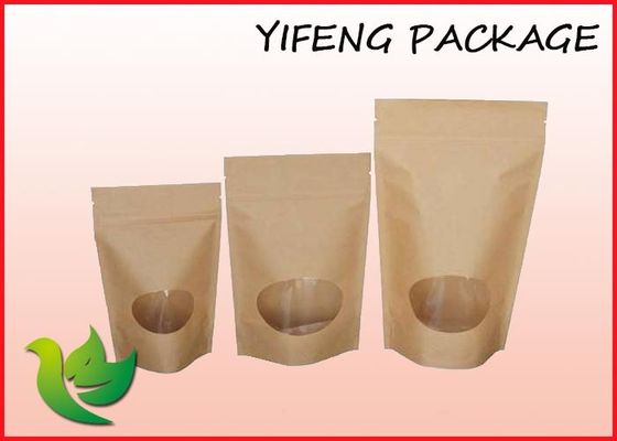 Zippered Brown Kraft Paper Bag Laminated Block Bottom Pouch For Nut Packaging