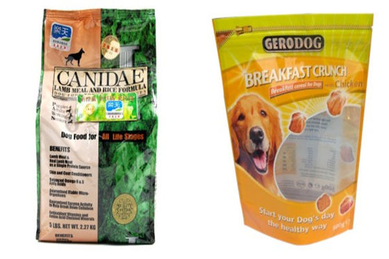 Bottom Gusset Stand Up Pet Food Plastic Packaging Bag with top resealable ziplock